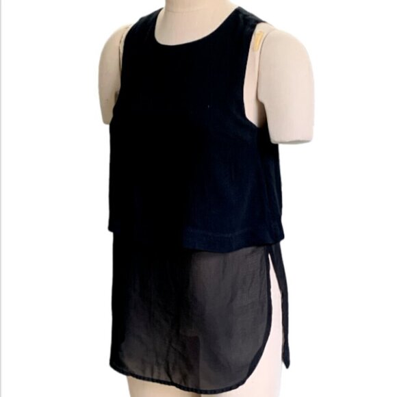 ASTR The Label Sleeveless Tiered Tank Top Semi-Sheer Bottom S Black #36B - Picture 4 of 8